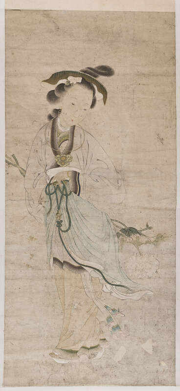 Objektabbildung zoomen Tuschemalerei auf Papier im Hochformat. Dargestellt ist eine als weiblich zu lesende Figur.
