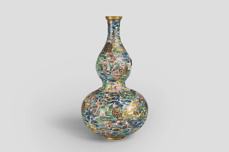 Objektabbildung zoomen Reich dekorierte Vase in Doppelkürbisform