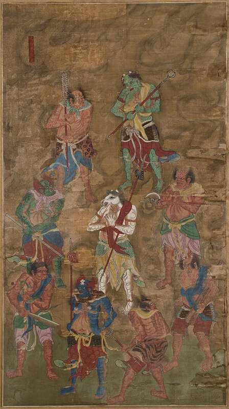 Objektabbildung zoomen Tuschemalerei auf Papier im Hochformat. Dargestellt sind die neuen Dämonenvorsteher der Hölle aus der daoistischen Mythologie.