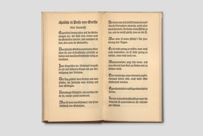 Zoom image for the object Doppelseite mit "Sprüchen in Prosa von Goethe"