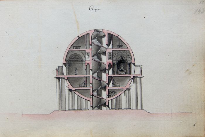 Objektabbildung zoomen Seite 163 des Buches. Dargestellt ist eine Zeichnung des Architekten Antoine Laurent Thomas.