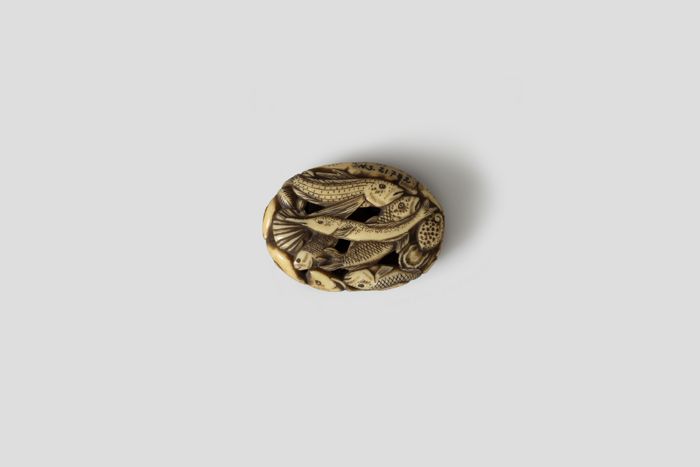 Objektabbildung zoomen Die Rückseite des Netsuke von oben.