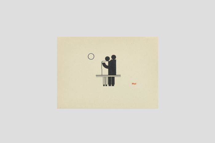 Zoom image for the object Karte mit Aufschrift "Mai" und gedruckter Darstellung von zwei Personen, die auf einer Bank sitzen